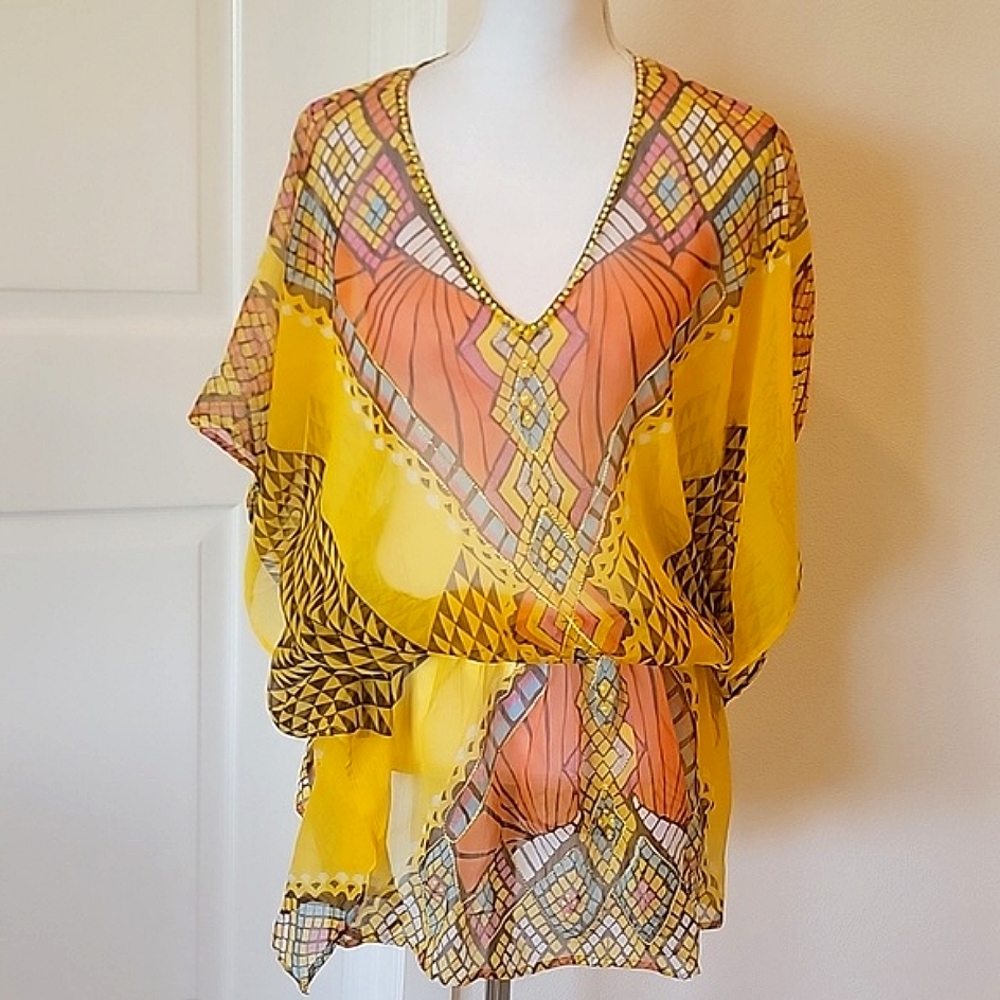 🍃 CZ Cover-Ups sheer multicolor sequins Sz L